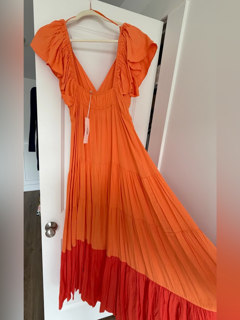 NWT-Lush-Vibrant Orange Tiered V neck maxi sundress
